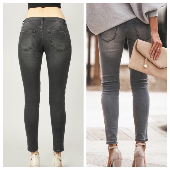 Denim Distressed Moto Skinnies - Picture 7 of 8